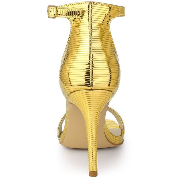 Women's Square Open Toe Metallic Buckle Ankle Strap Stiletto Heel Sandals Gold - Picture 3 of 5